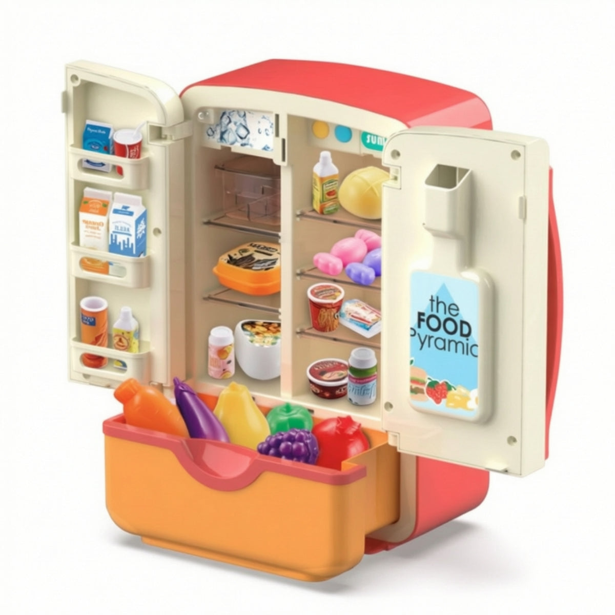 Large Simulated Double-Door Refrigerator Toy with Spray, Light, and Music for Kids
