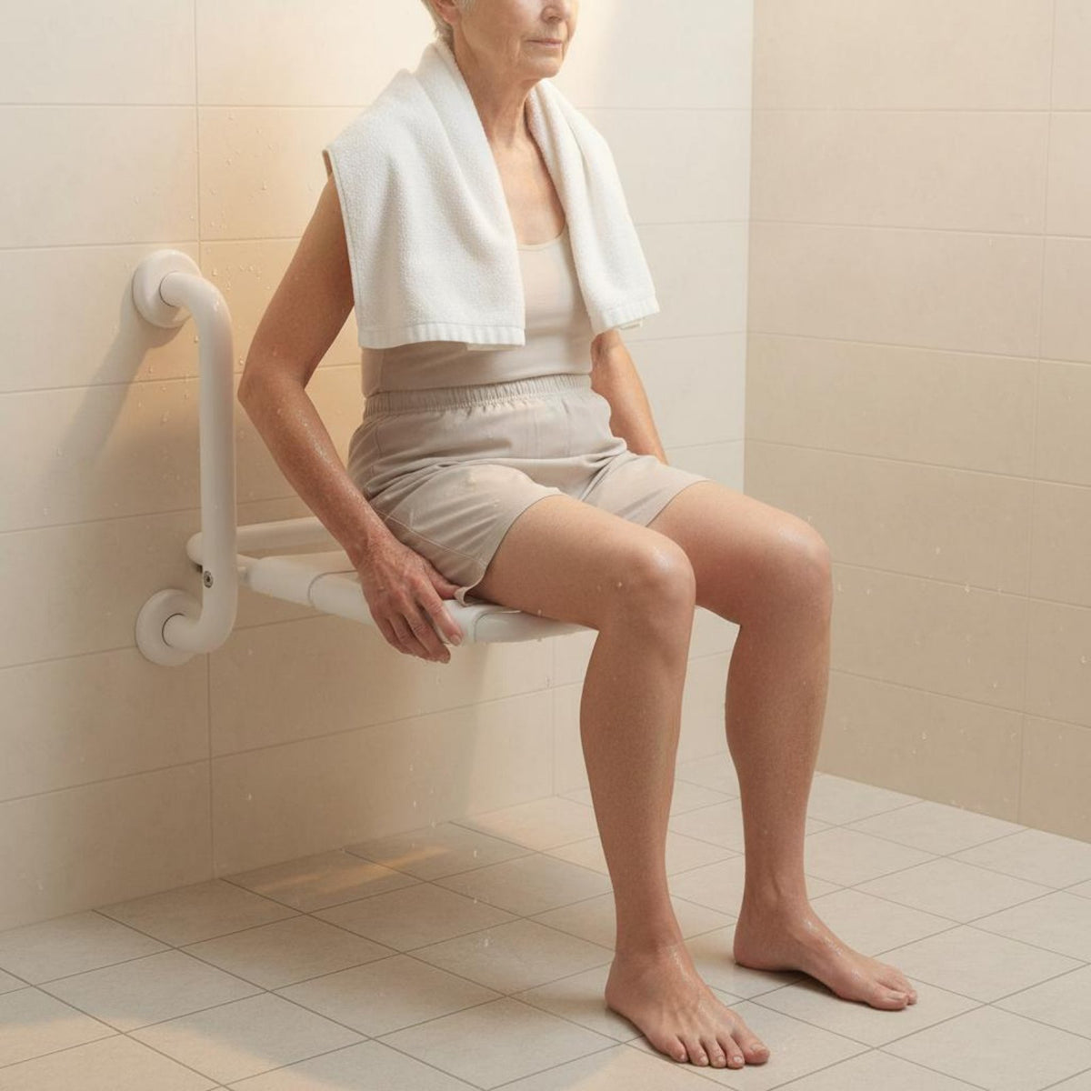Wall Mounted Shower Seat Rustproof Foldable Shower Bench Folding Bath Chair with Armrests Sturdy Duty Mobility Aid for Bathroom