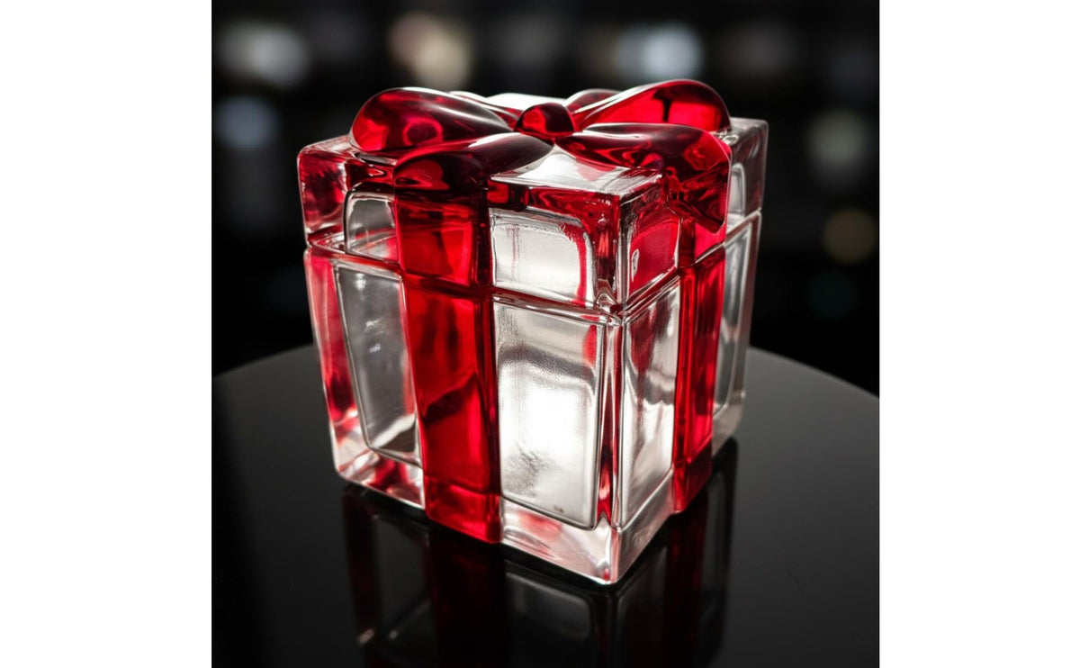 Festive Design Glass Gift Box Red Bow Glass Jar Crystal Trinket Box for Christmas, Living Room, Housewarming, Entryway