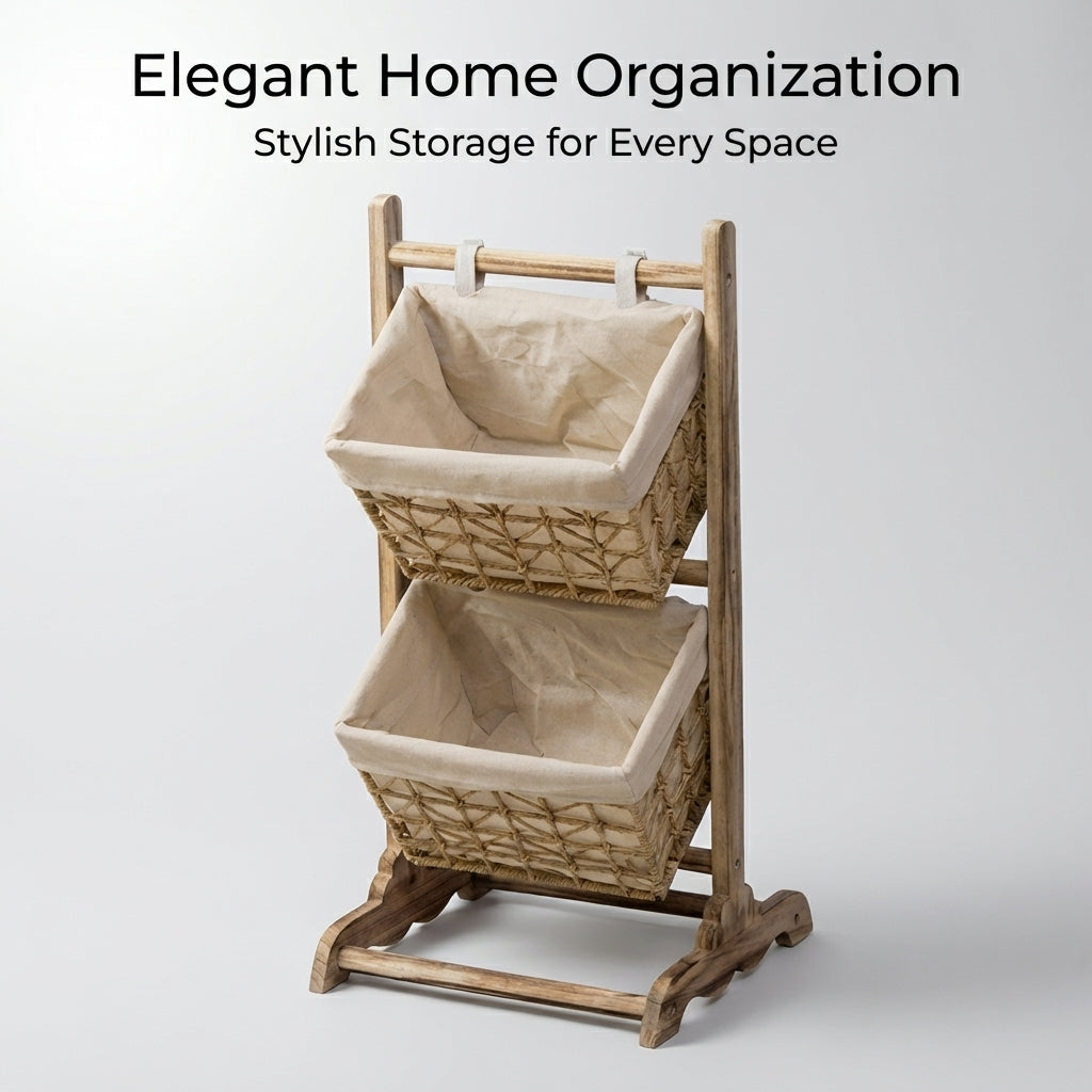 Heavy Duty Shelving Unit for Living Room Bathroom, Narrow Storage Rack with Bamboo Wood Frame, Fabric Cover Organizer, Freestanding Floor