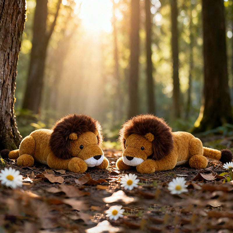 Cute Plush Lion Toy, Lying Position, Polyester Fiber, PP Cotton Filling