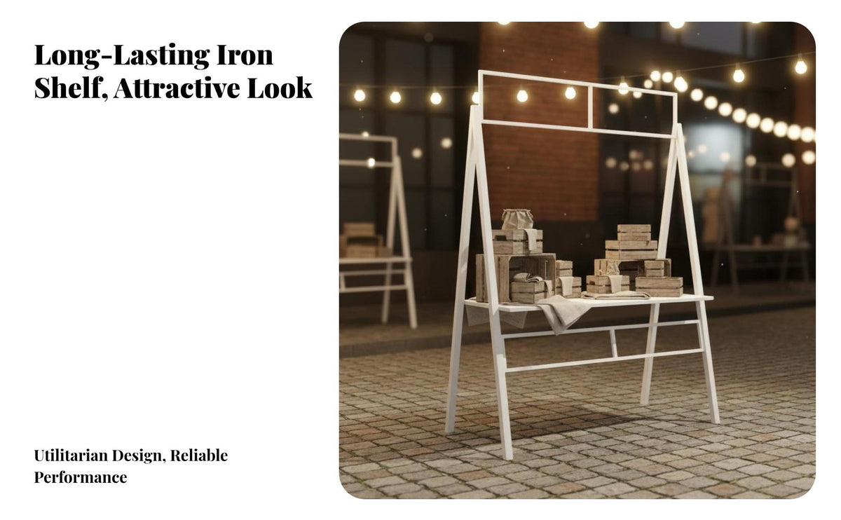 Portable Mobile Vendor Booth Heavy Duty Wrought Iron Stall Shelf Weather Resistant Promotional Sales Rack Wide Countertop for Street Vendors, Small Business Owners, Event Promoters, Night Markets, Trade Exhibit S, Festivals, Shopping Malls