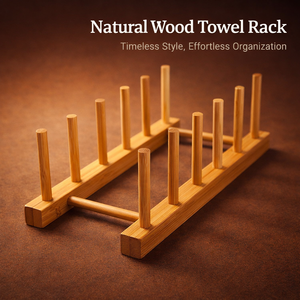 Display Shelf, Vintage Towel Rack for Bathroom, Punch Washroom & Powder Room Organizer for Travelers, Wood Storage for Hotels & Guesthouses