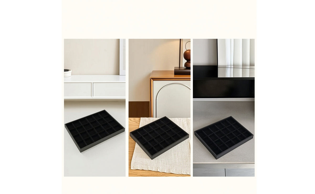Jewelry Display Tray Velvet-Lined Jewelry Organizer Tray Open-Top for Collectors, Drawer Storage
