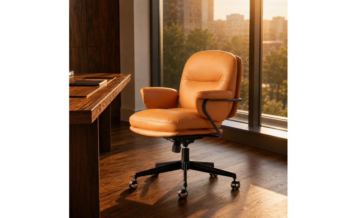 High Back Office Chair Caster Wheels Swivel Task Chair Glossy Finish