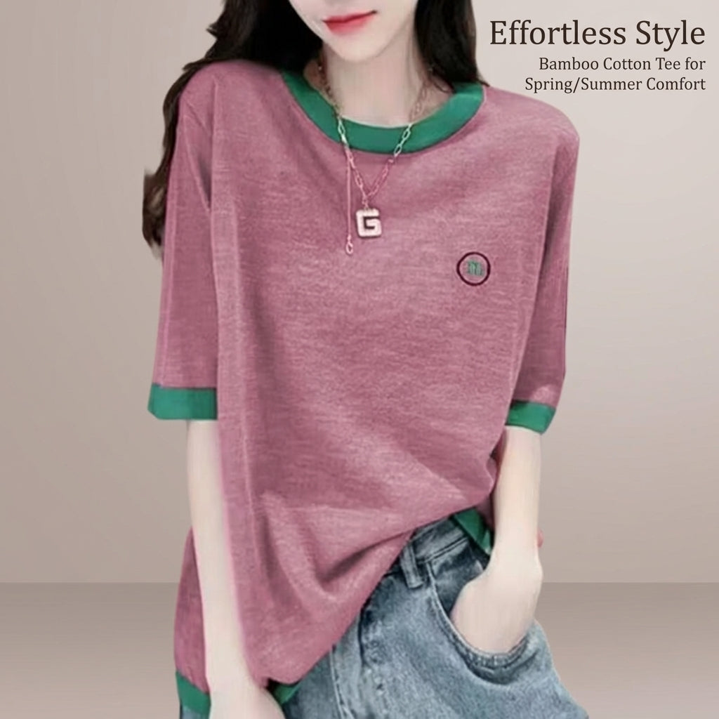 Going Out Tops Oversized T Shirts for Women in Slub Blend, with Colorblock Design and Embroidery Detail