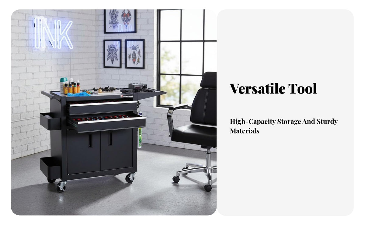 Permanent Makeup Workstation Cart Lockable Casters Mobile Workstation Trolley Wheels with Brakes Mobile Tool Cabinet for Artists, Beauty Salon