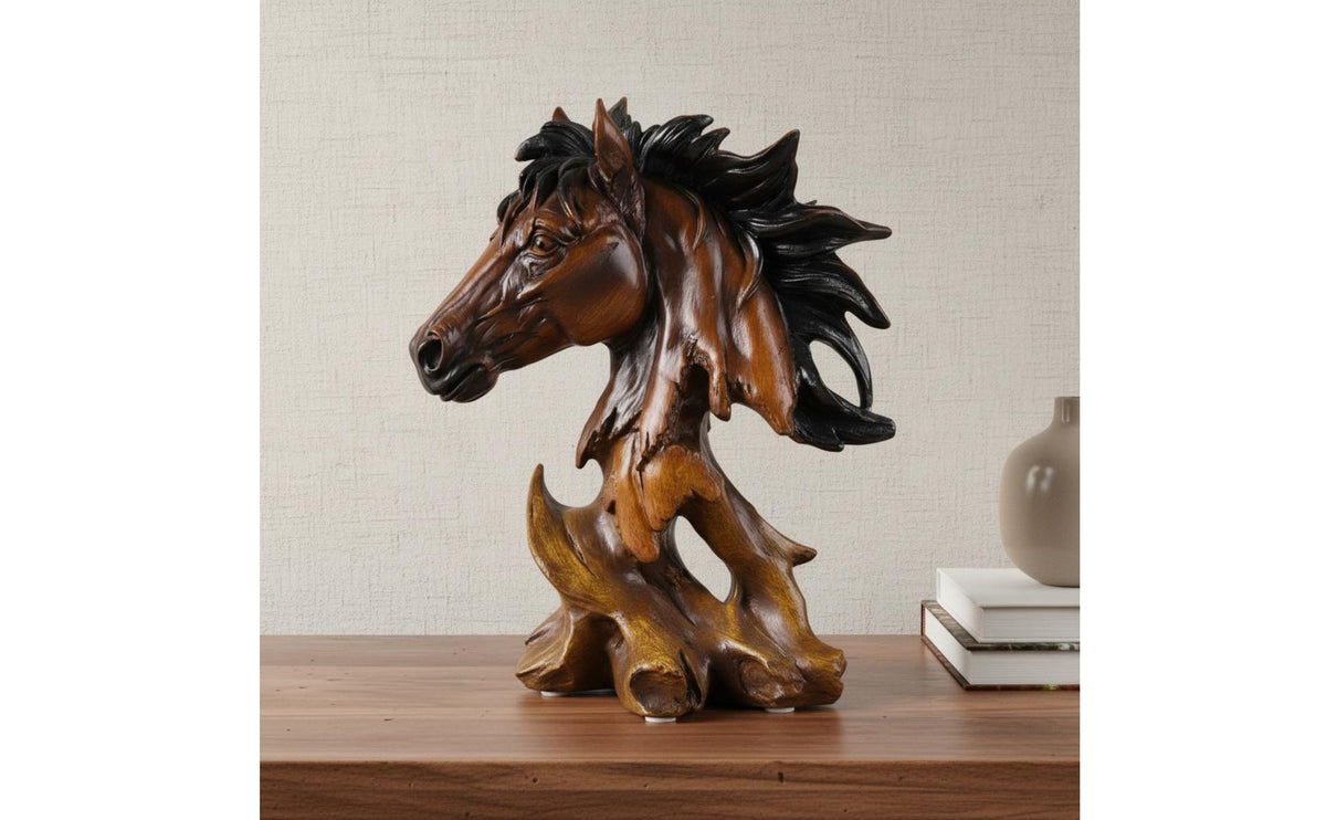 Animal Head Figurine Handcrafted Wooden Texture Gnarled Style Sculpture Collectible Home Decor for Living Room