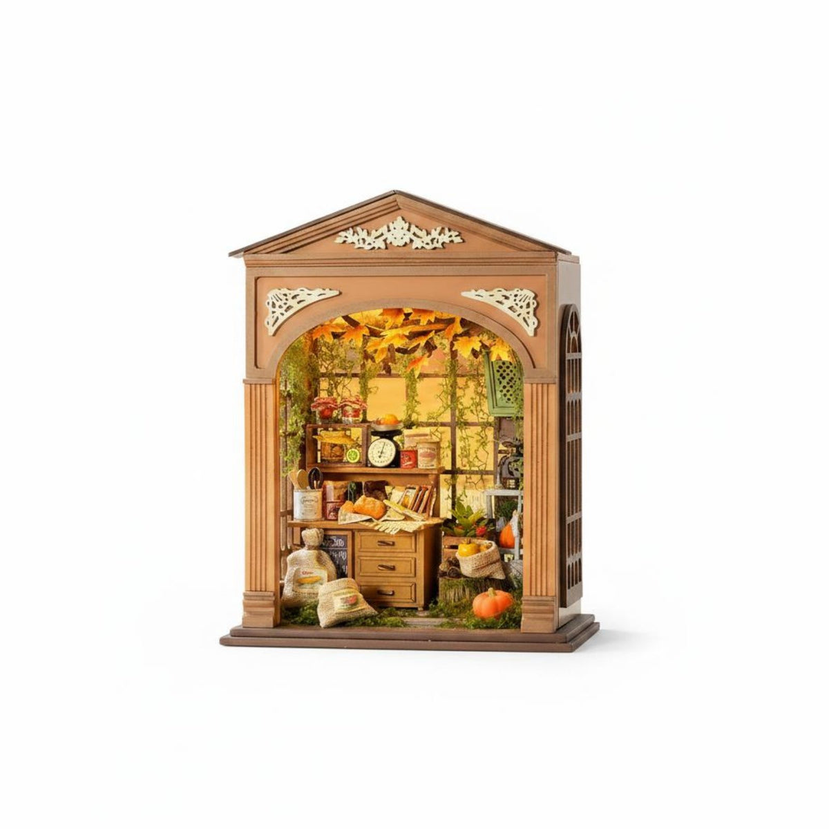 Buildable Miniature House with Light Lighted Model House Display Decor Miniature Room for Hobbyists, Shelf, Desk