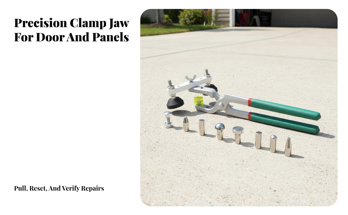 Strong Indentation Repair Clamp | guard Rubber touch Pads, indentation Repair Clamp with Interchangeable Heads, Long Green-Coated Handles, for Garage