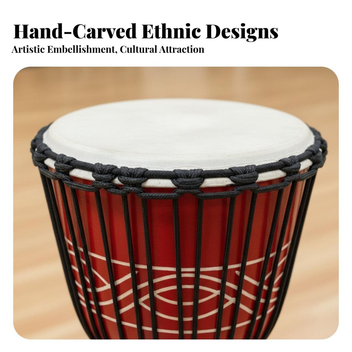 Beginner Friendly African Djembe Sheepskin Head Rope-Tuned Djembe African Hand Drumatskin Drumhead Percussion Instrument Authentic Sound for Beginners, Children, Music Students, Home Practice, Outdoor Gathering, Live Performances
