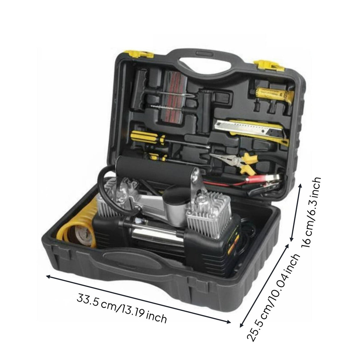 Twin Cylinder Portable Air Compressor Kit High Power Car Tire Repair Kit Heavy Duty Automotive Equipment All-in-Single for Travel