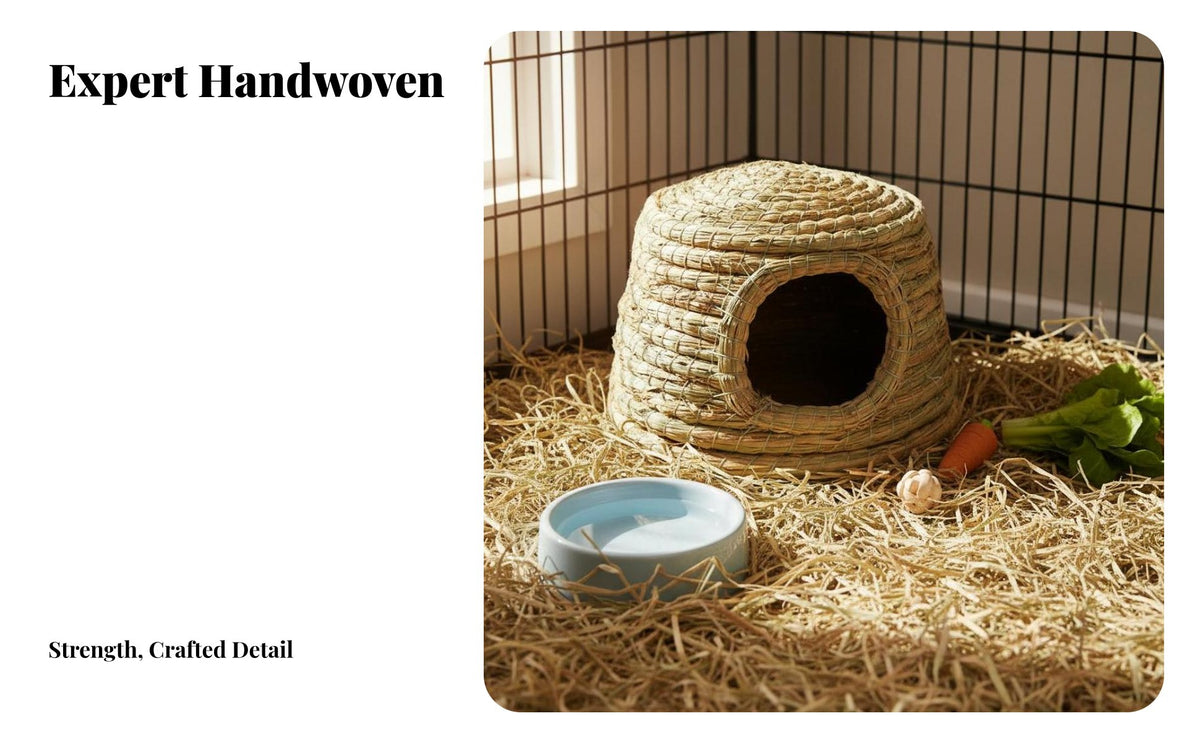 Natural Material Woven Grass Pet Hut Multi-Use Woven Grass Pet Hut Comfortable Handwoven Pet Nest Breathable for Rabbit Owners, Hutch, Aviary, Indoor, Playpen
