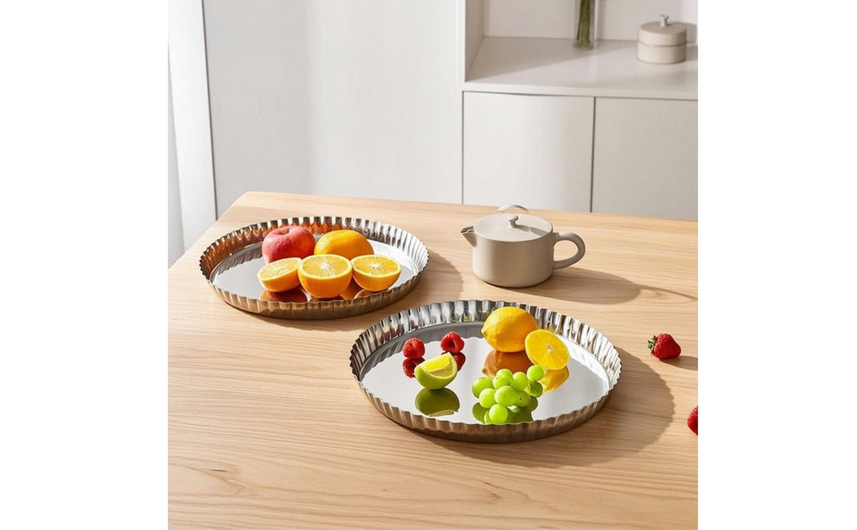 Stainless Steel Tray Fluted Tray with edge Rust Resistant Mirror Polished Platter for Confectionery Display