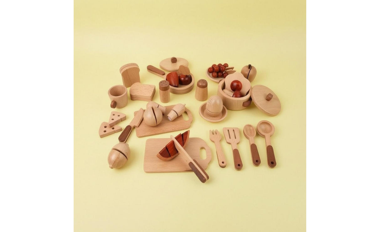 15 Pieces Wooden Pretend Kitchen Set Smooth Rounded Kids Activity Culinary Kit Prep Child Toy for Young Children