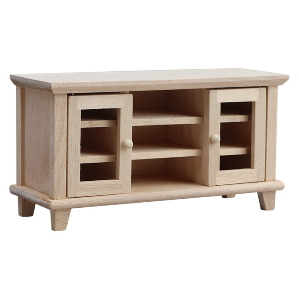 TV Cabinet with Door Unfinished Miniature TV Cabinet Wooden Furniture for Hobbyists