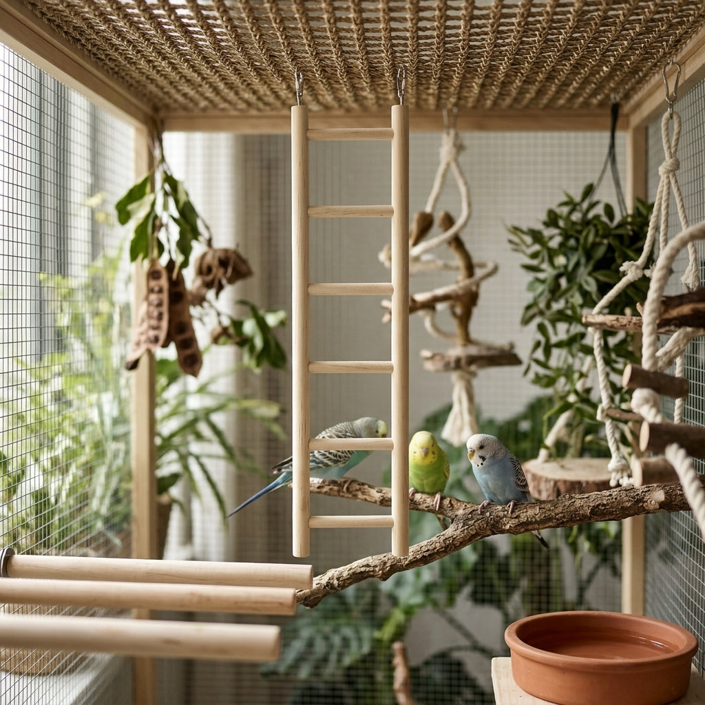 Bird Ladder Parrot Toy for Parakeets Cockatiels, Solid Wood Parrot Climbing Toy, Cockatiel Toy Cage Accessory for Perch Climbing Enrichment