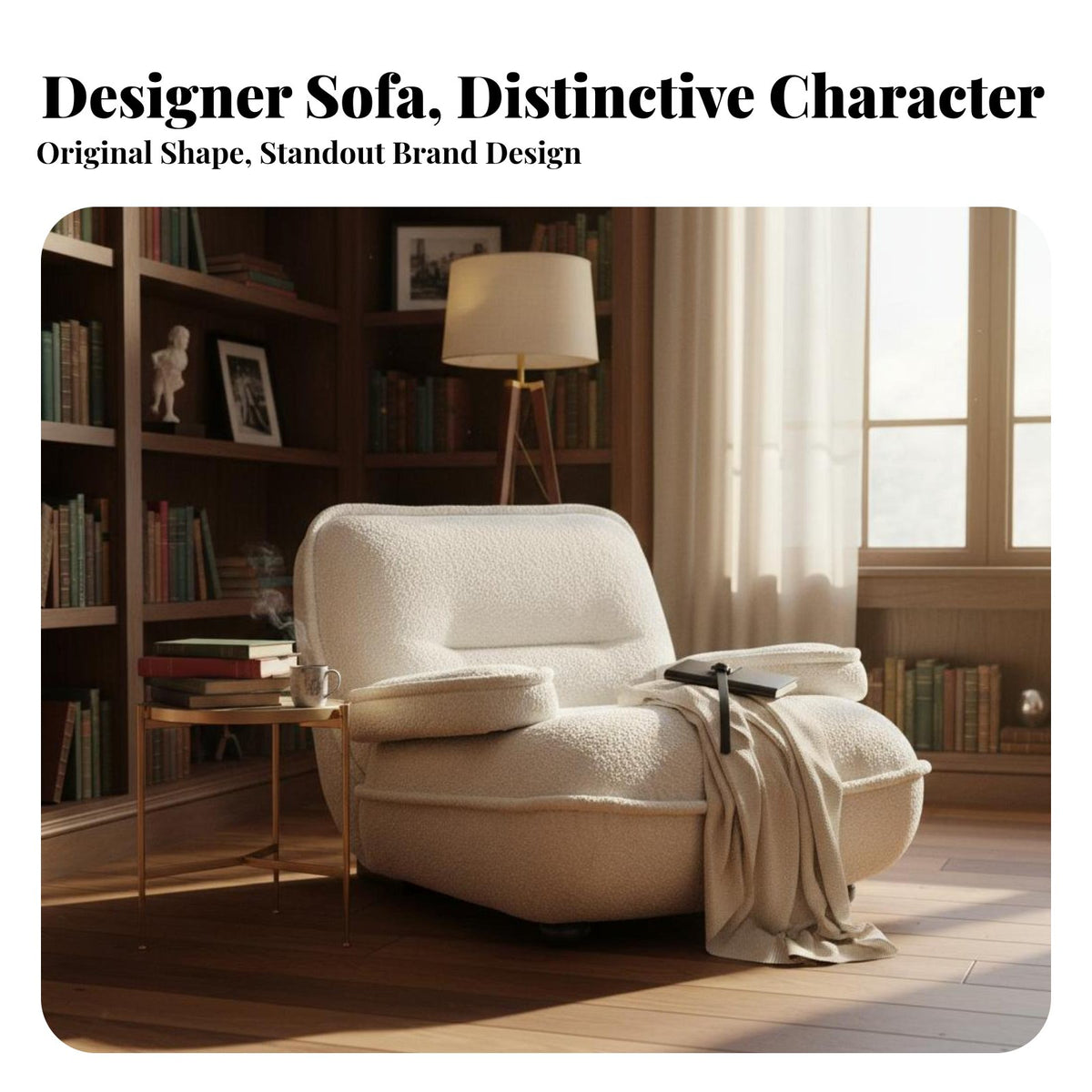 Italian Minimalist Design Beetle-Shaped Sofa Vintage Inspired Upholstered Armchair Sculptural Form Lounge Chair Lowsilhouette for Interior Designers, Apartment Dwellers, Living Room, Bedroom, perusing alcove, Home Office