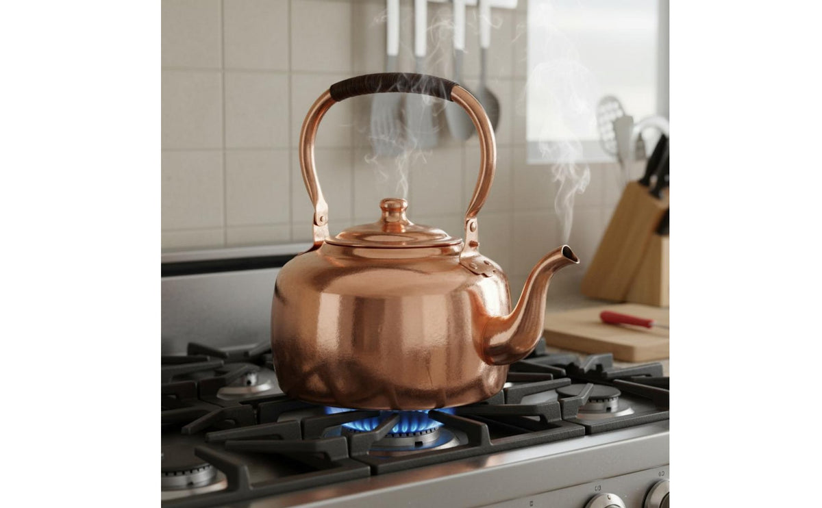 Copper Water Kettle Thick Wall Construction Copper Tea Kettle Anti-Scald Handle Kitchenware for Restaurant Use, Family Gatherings