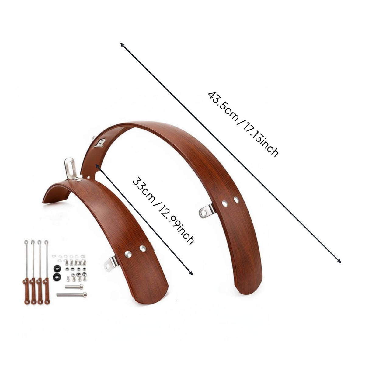 Full Coverage Folding Bike Mudguard Adjustable Wood Grain Bike Front and Rear Fenders Vintage Design Water Deflection Guard