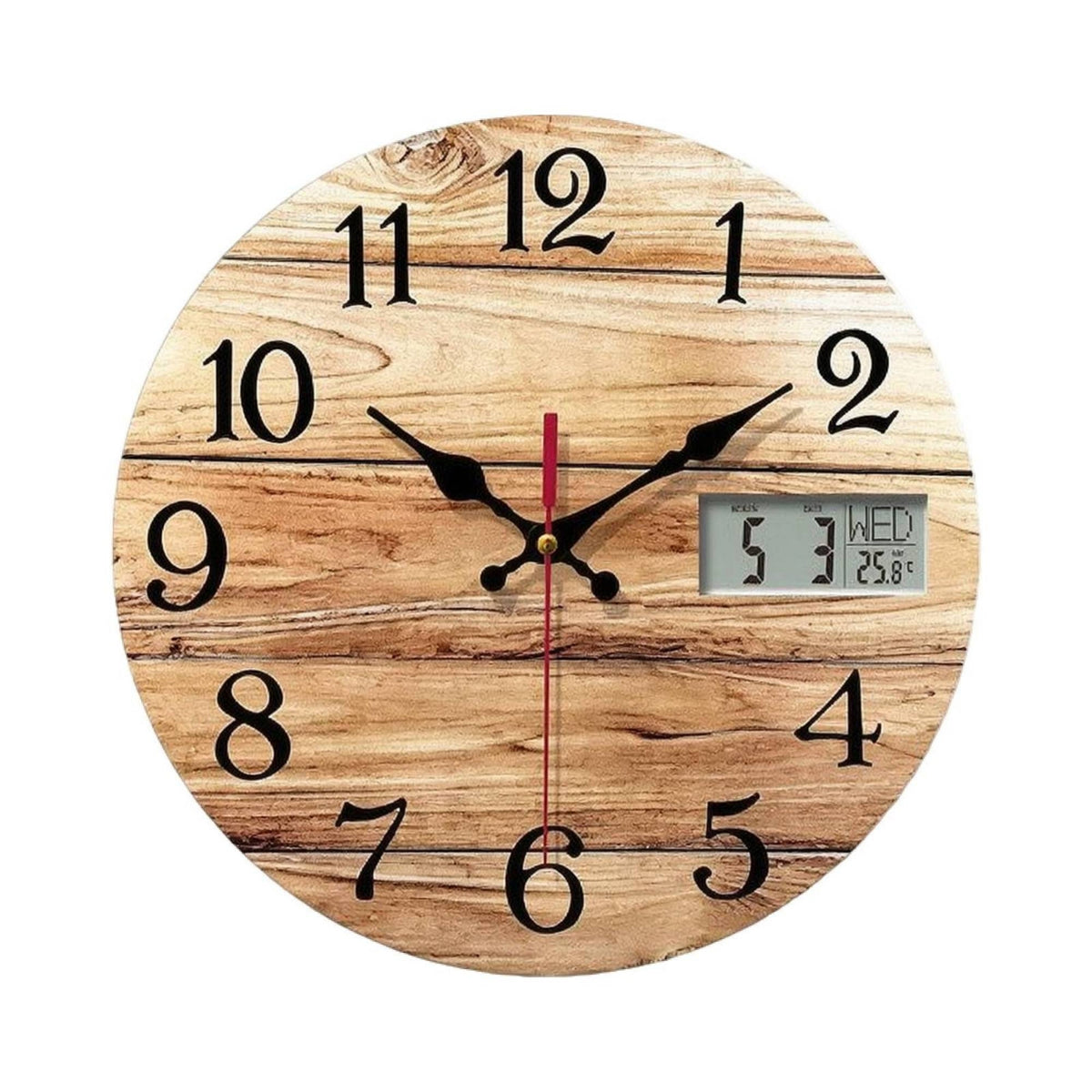 Analog Wall Clock with LCD Display Silent for Bedroom