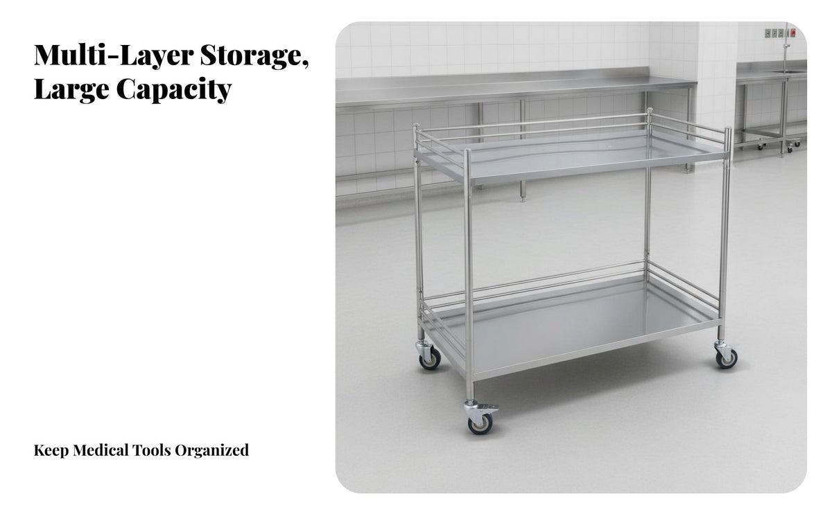 Locking Casters Medical Instrument Cart Heavy Duty Stainless Steel Treatment Cart Raised Guardrails Medical Rolling Trolley Resistant for Workshop Workers, Salon and Spa Professionals, Hospital, Operating Room, Research Facility Oratory, Kitchen