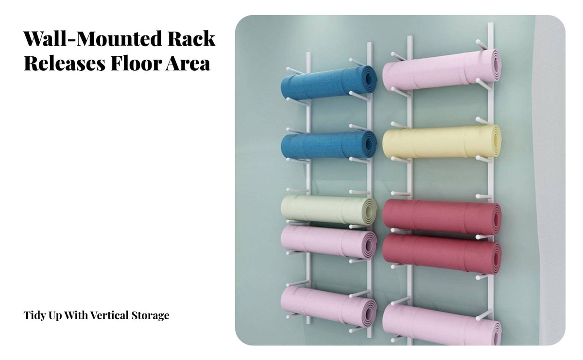 Multi-Layer Design Exercise Mat Rack Large Capacity Exercise Mat Holder Wall Mount Space Saving Wall Mount Fitness Rack Heavy Duty for Gyms