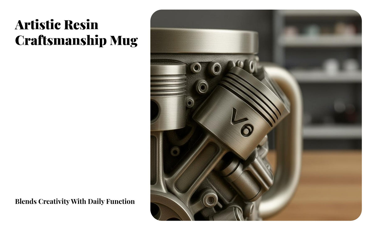 V8 Engine Mug Detailed Craftsmanship Resin Engine Design Cup Unique Gift 3D Mechanical Coffee Mug for Mechanics, Engineers, Man Cave, Garage, Workshop