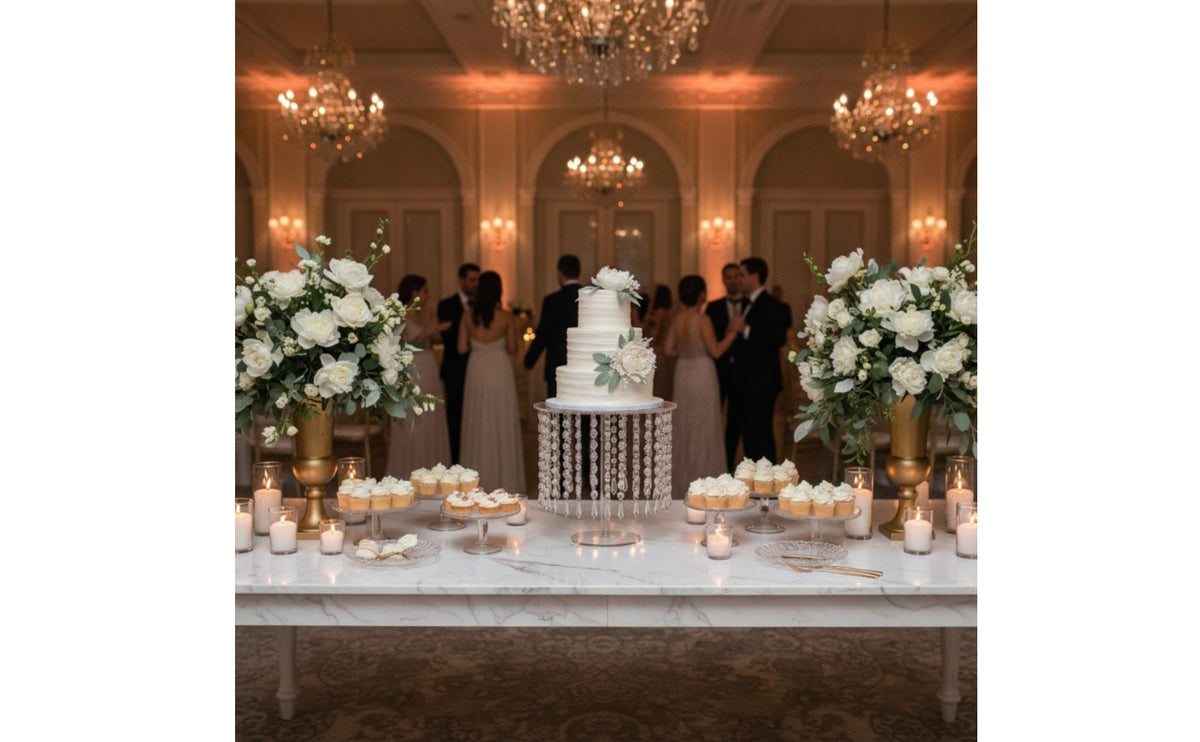 3 Pieces European Design Dessert Display Stand Elegant Design Wedding Cake Stand Mirror Surface Acrylic Dessert Pedestal Stackable for Banquet