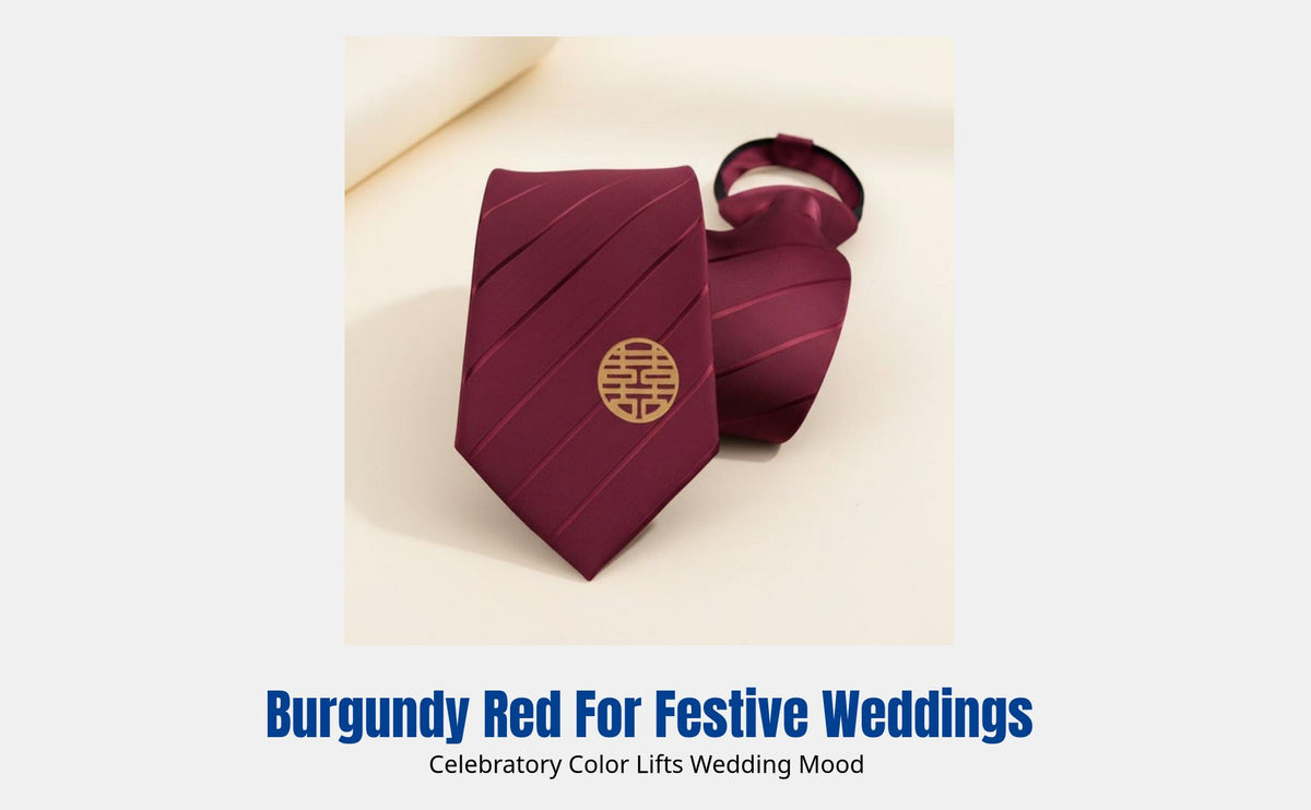 Red Double Happiness Tie, Men's No-Knot, Wedding Groom, Festive Bird Design, Formal Wear