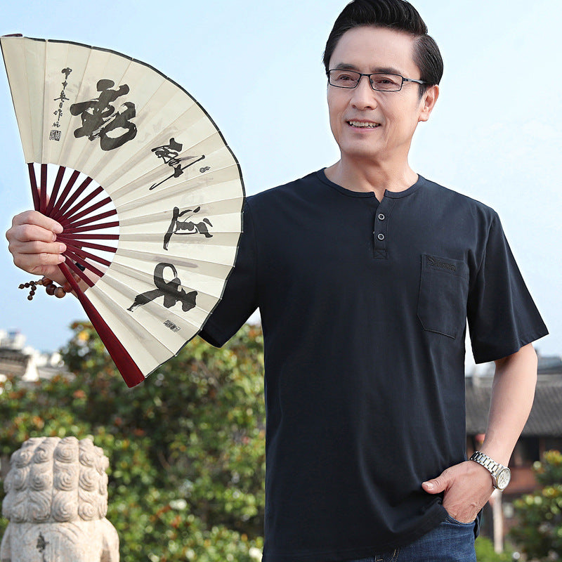 Men's Cotton Short Sleeve T-Shirt for Middle-Aged and Elderly Fathers