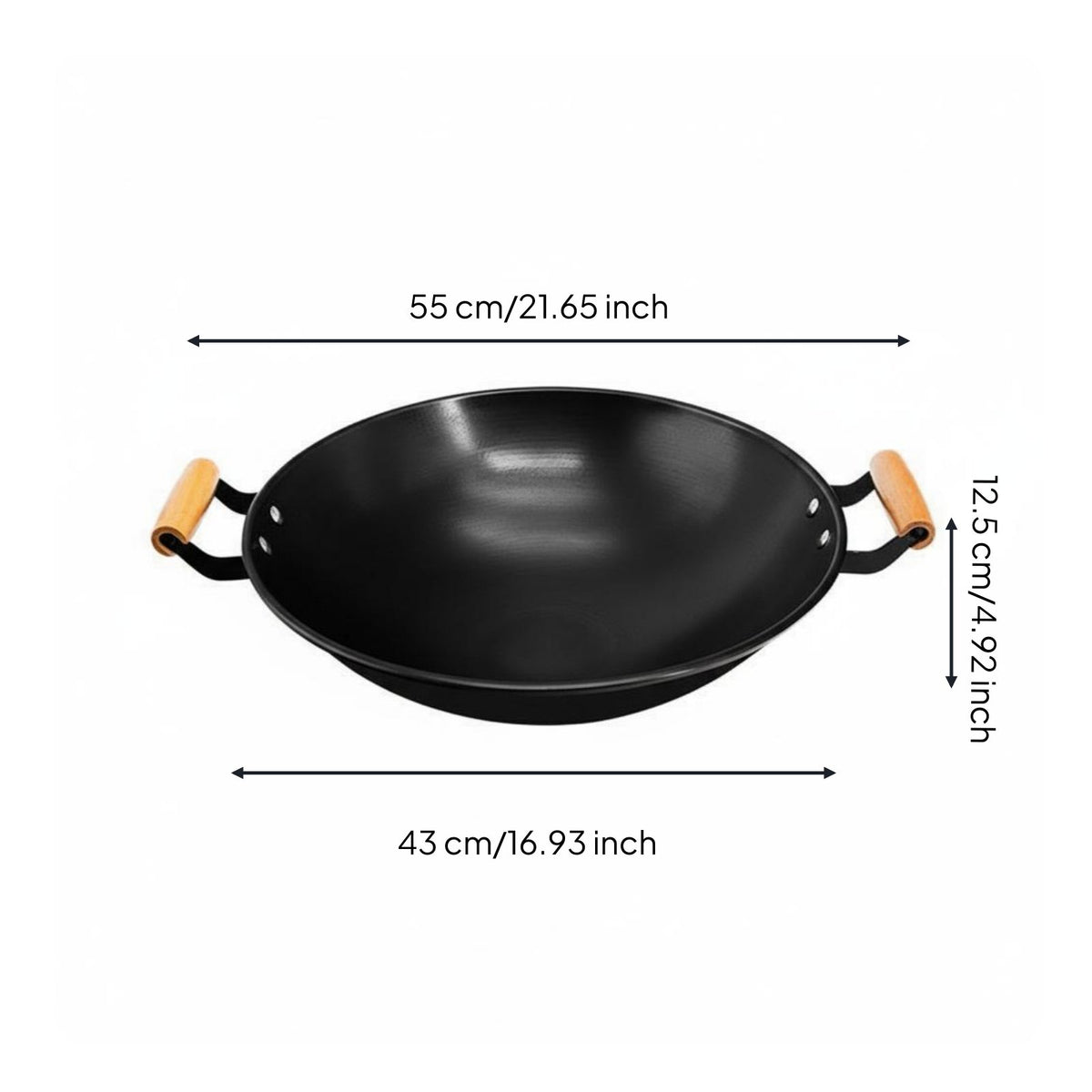 Heavy Duty Round Bottom Wok Long-Lasting Construction Chinese Iron Wok Even Heat Distribution Stir-Fry Pan Chemical-Safe for Chefs, Restaurant Kitchens, Banquets