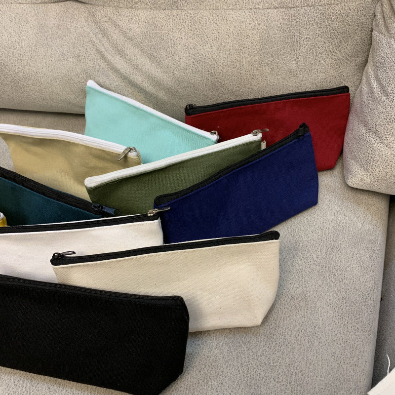 Simple Japanese Style Canvas Pencil Case for Students - Solid Color Stationery Pouch for Middle School, High School, and Elementary School