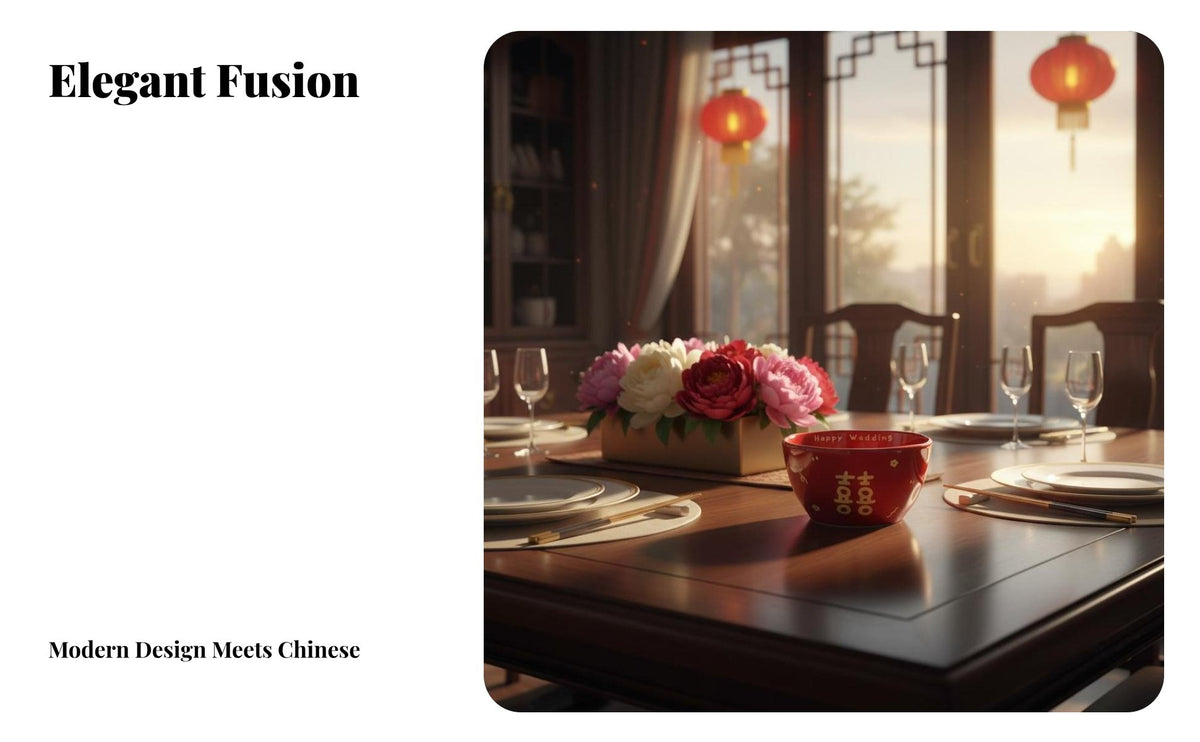 Chinese Wedding Tableware Red Ceramic Dinner Cutlery Gold Lettering for Newlyweds, Couples, Housewarming, Celebrations
