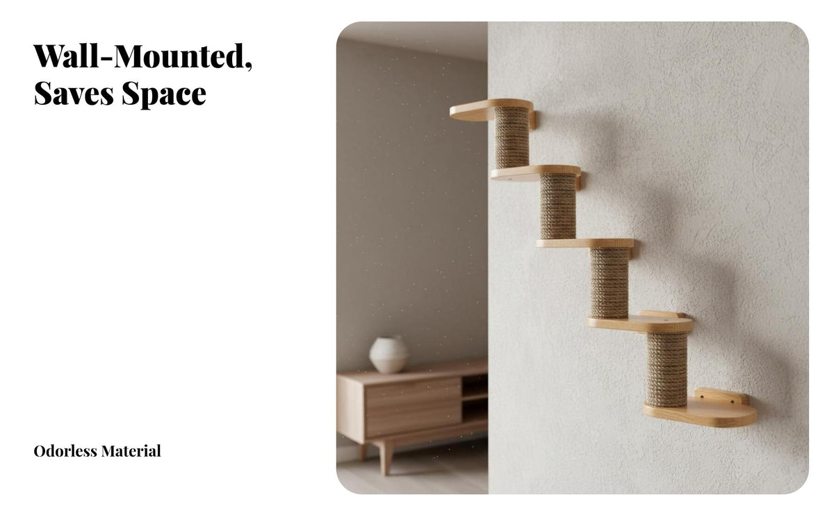 Space Saving Wall Mounted Cat Tree Solid Wood Wall Mounted Cat Furniture Stable and Sturdy Pet Supplies Long-Lasting Construction for People with Small Living Areas, Bedroom, Indoors, near a Window