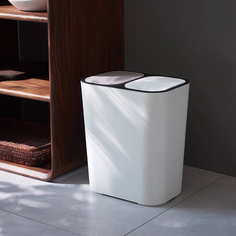 Japanese Style Dual Compartment Trash Can with Lid for Dry and Wet Waste Separation, 15L