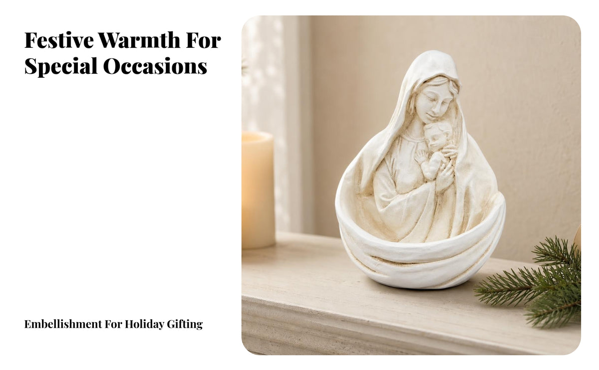 Mother and Child Figurine Ivory White Decorative Object Textured Home Decor