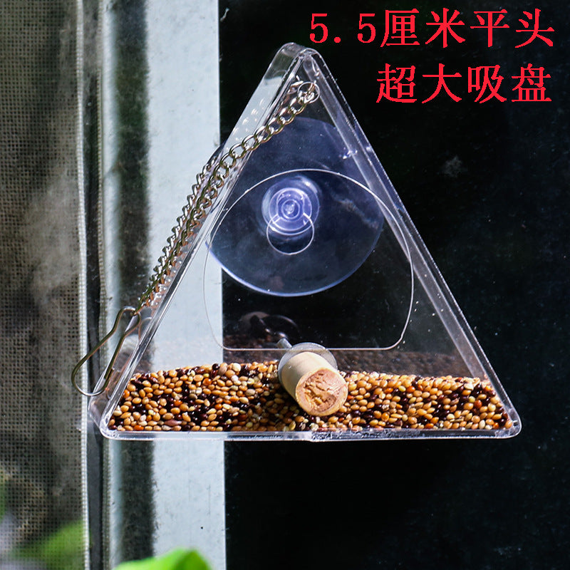 Acrylic Window Bird Feeder with Suction Cups or Hanging Chain, Transparent Triangle Design for Outdoor Bird Watching