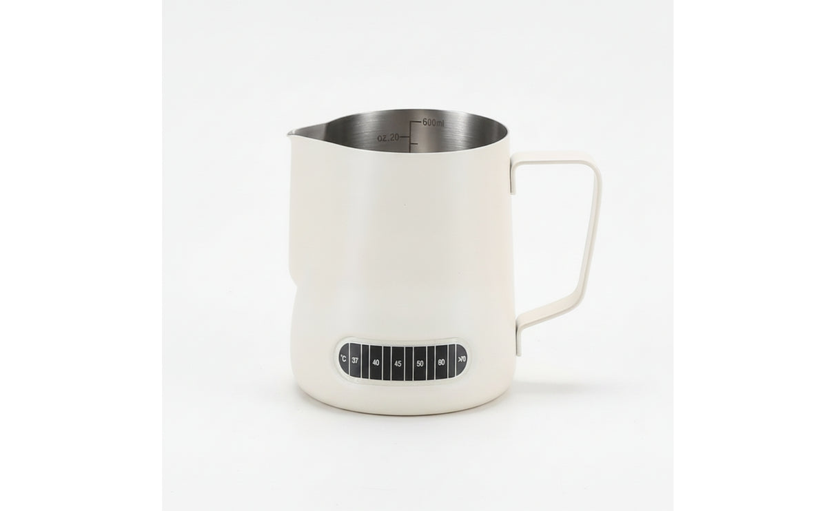 Milk Frothing Cup with Scale Flat Base Steaming Pitcher with Temperature Label