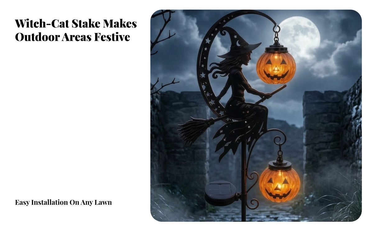 Solar-Powered Halloween Witch Pumpkin Garden Stake Light
