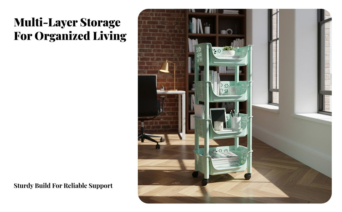 Multi-Tier Rolling Cart Space-Saving Rolling Storage Cart Mobile Shelving Unit Sturdy Multi-Tier Utility Trolley Easy Assembly