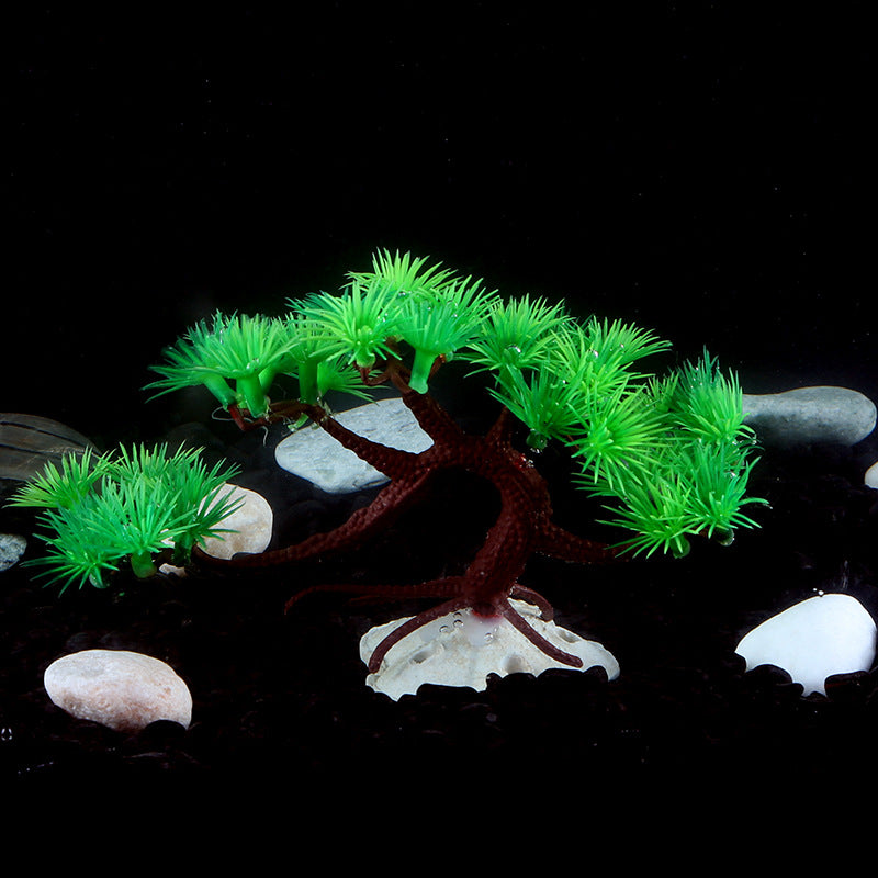 Artificial Pine Tree Aquarium Ornament with Ceramic Base