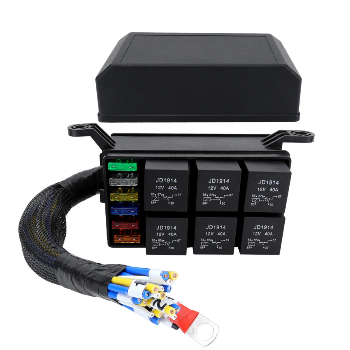 Relay Box with Pre-Wired Harness Heavy Duty Automotive Relay Fuse Box Hassle-Effortless Neat for DIY Mechanics, Engine Bay