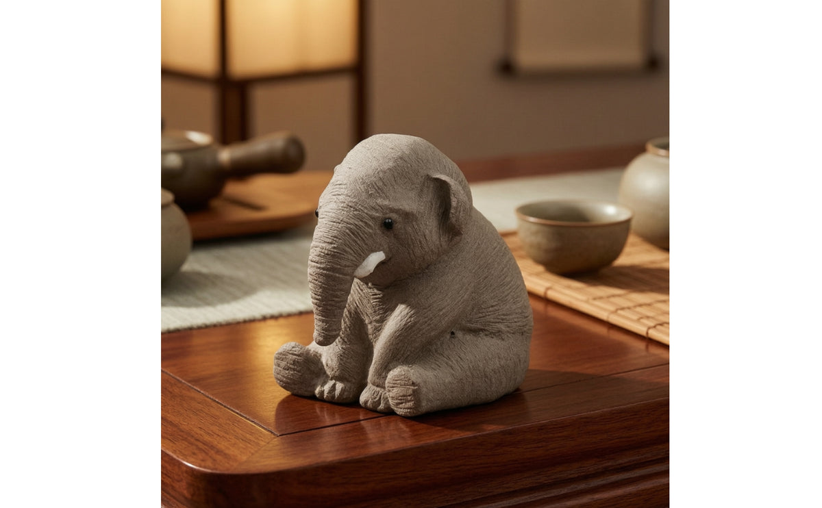 Elephant Tea Pet Miniature Elephant Figurine Small for Desk, Collectors