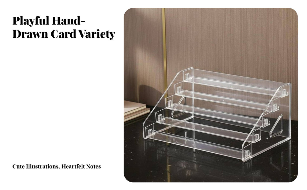 Acrylic Card Display Stand Space-Saving Clear Greeting Card Rack Easy Access Multi-Tier Flashcard Holder for Children, Desktop, Classroom, Home School
