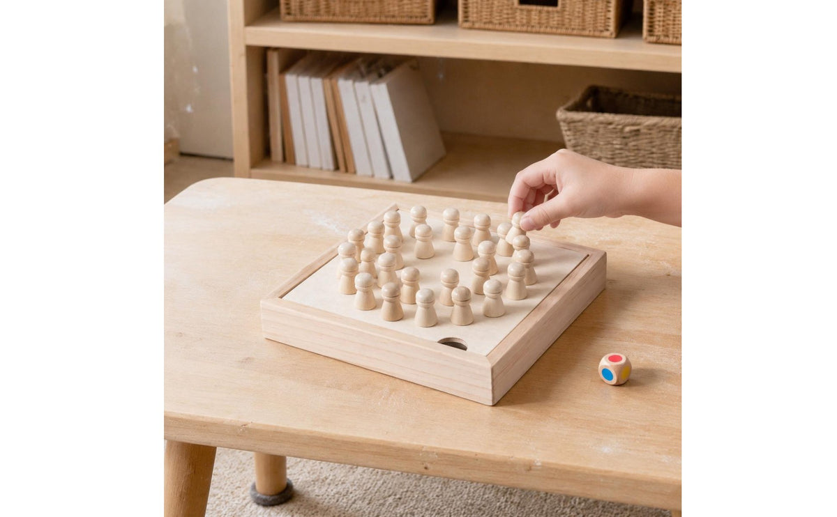 Wooden Memory Chess Game with Circular Holes and Color Memory Board
