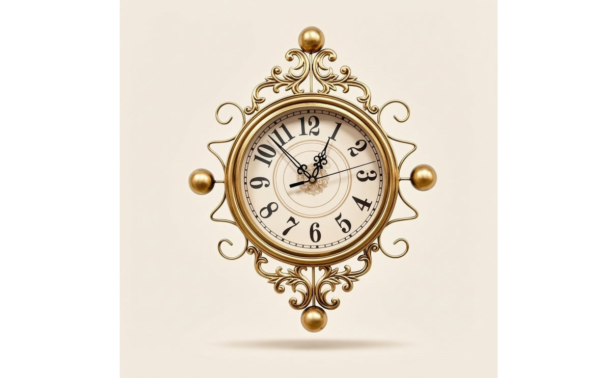 Wall Clock with Metal Frame Iron-Look Metal Wall Clock Ornate for Living Room, Entryway, Hallway