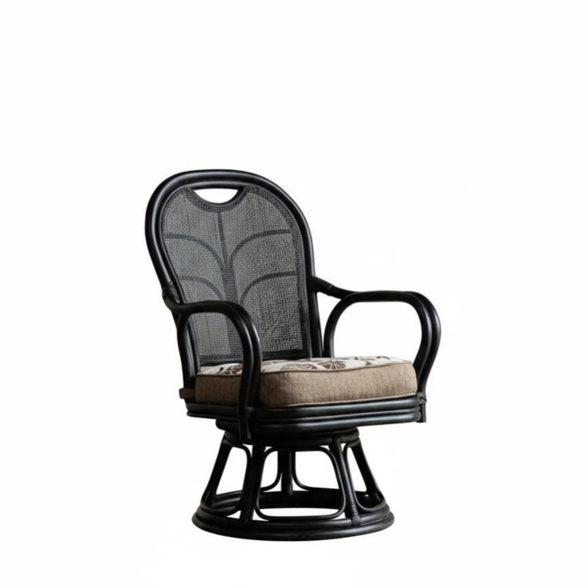 Ergonomic Backrest Japanese Design Leisure Chair Lightweight Rattan Swivel Chair Reversible Cushion Wicker Armchair No Assembly Required for Adults, Homeowners, Design Enthusiasts, Tea Room, Balcony, Sunroom, Bedroom