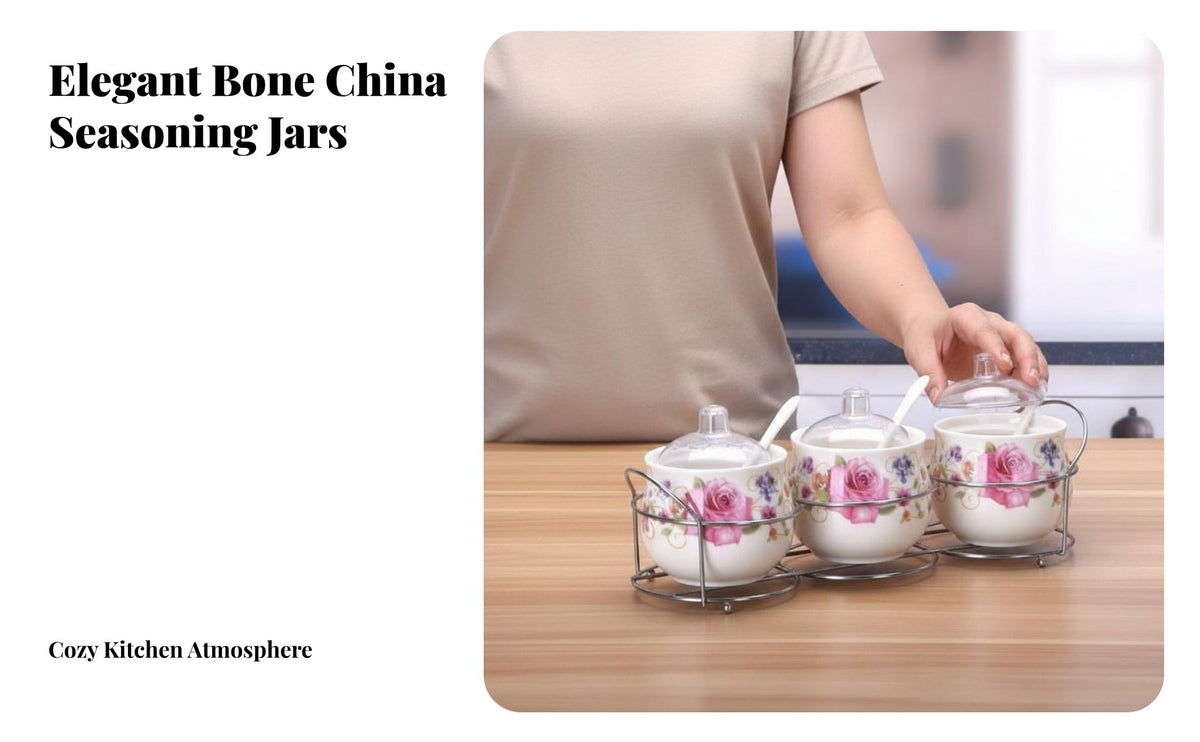 3 Pieces Easy to Clean Ceramic Seasoning Jar Set Elegant Design Ceramic Condiment Jar Set Space Saving for Adults, Countertop, Dining Table