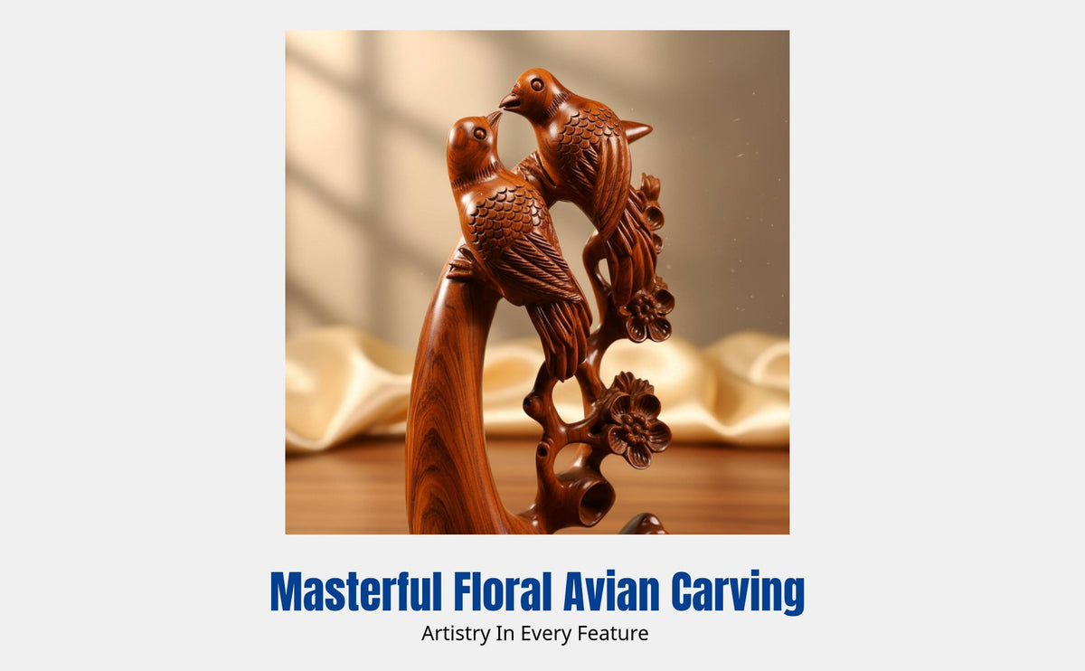 Ebony Wood Carving, Floral Bird Sculpture, Living Room Decor, Housewarming Gift
